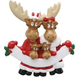Personalized Moose Family of 4 with Banner Ornament - The Christmas Loft< Discount