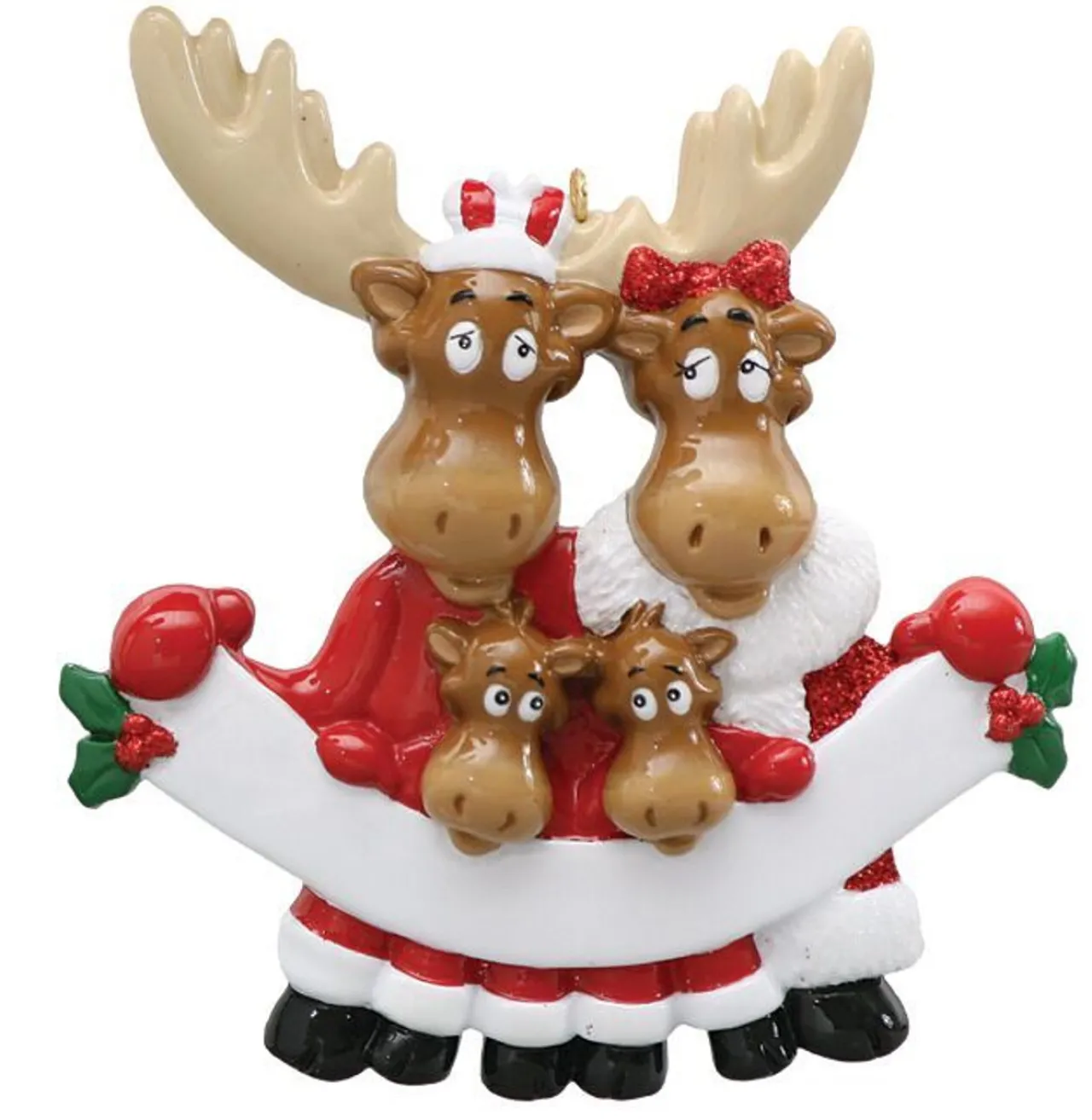 Personalized Moose Family of 4 with Banner Ornament - The Christmas Loft< Discount