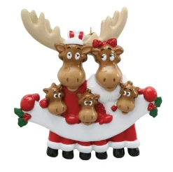 Personalized Moose Family of 5 with Banner Ornament - The Christmas Loft< Best