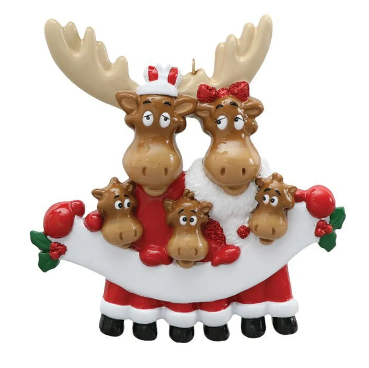 Personalized Moose Family of 5 with Banner Ornament - The Christmas Loft< Best