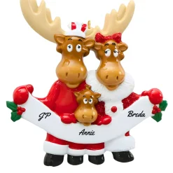 Personalized Moose Family of 3 with Banner Ornament - The Christmas Loft< Outlet