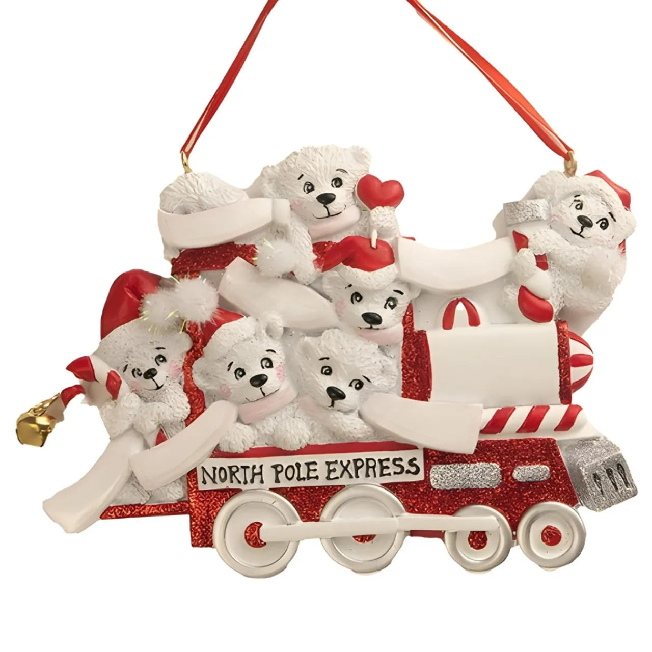 Personalized North Pole Express Polar Bear Family of 6 Ornament<Kurt Adler Hot