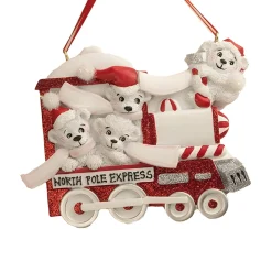 Personalized North Pole Express Polar Bear Family of 4 Ornament<Kurt Adler Clearance