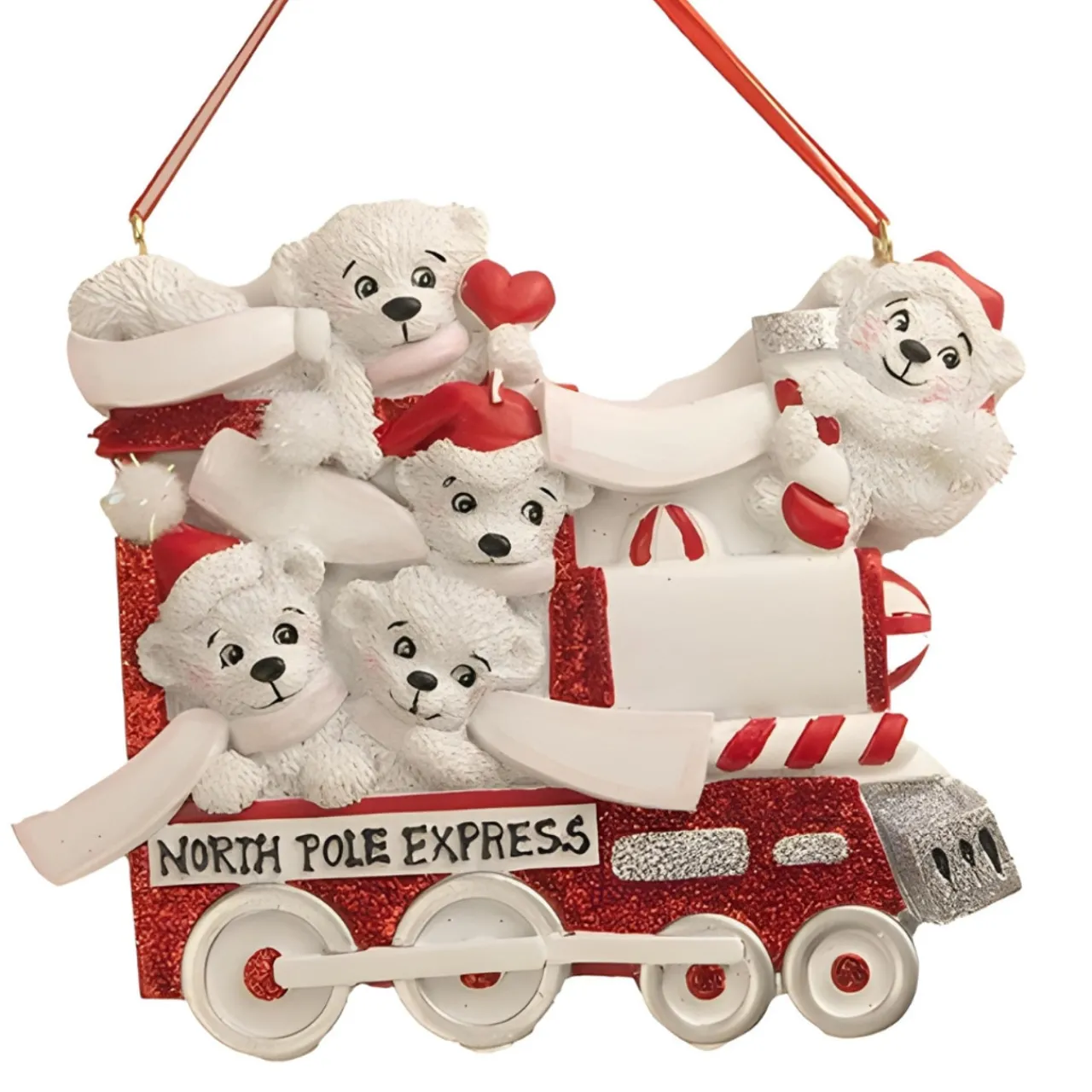 Personalized North Pole Express Polar Bear Family of 5 Ornament<Kurt Adler Discount