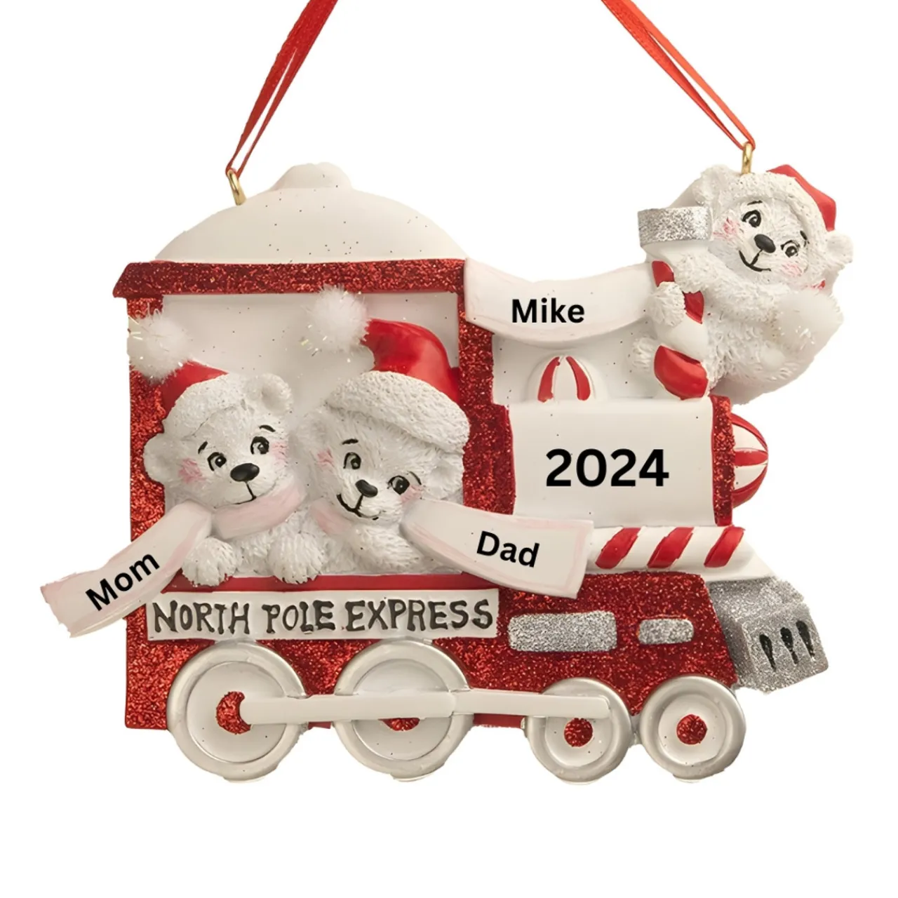 Personalized North Pole Express Polar Bear Family of 3 Ornament<Kurt Adler New