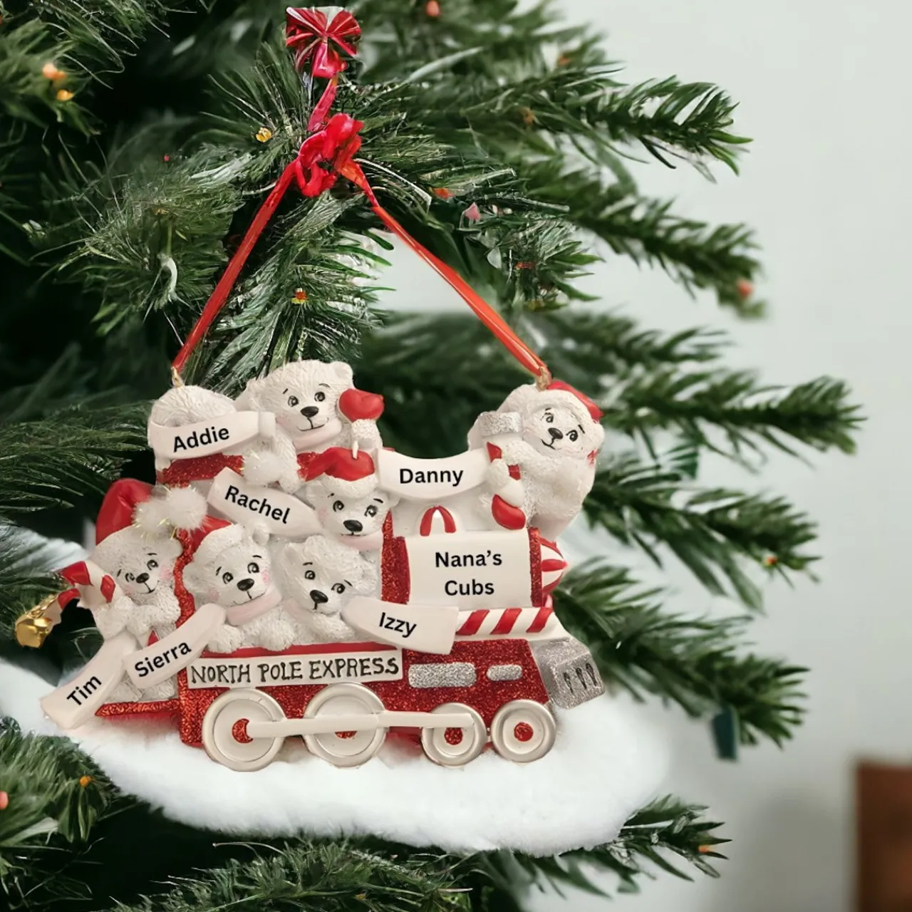 Personalized North Pole Express Polar Bear Family of 6 Ornament<Kurt Adler Hot