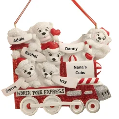 Personalized North Pole Express Polar Bear Family of 5 Ornament<Kurt Adler Discount