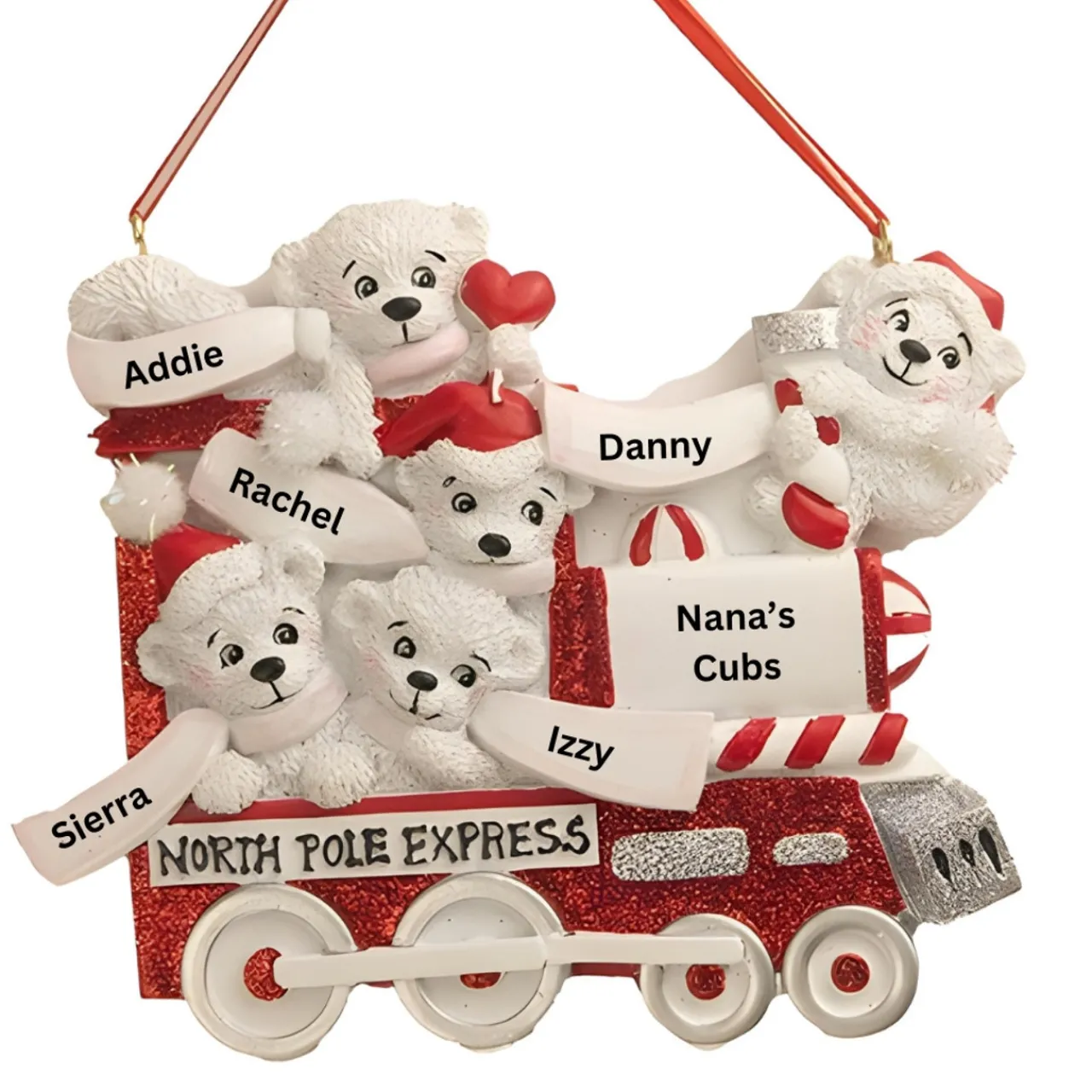 Personalized North Pole Express Polar Bear Family of 5 Ornament<Kurt Adler Discount
