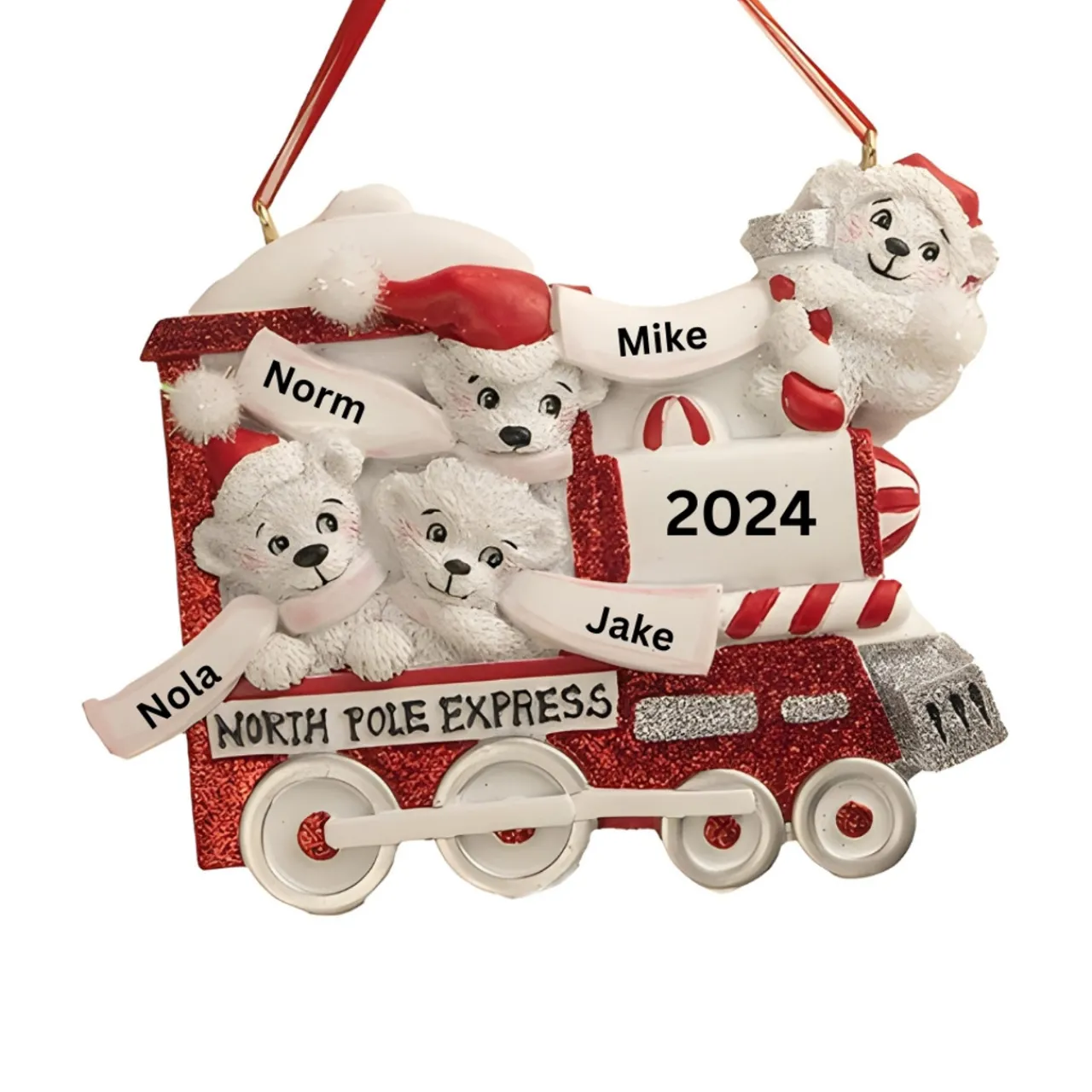 Personalized North Pole Express Polar Bear Family of 4 Ornament<Kurt Adler Clearance