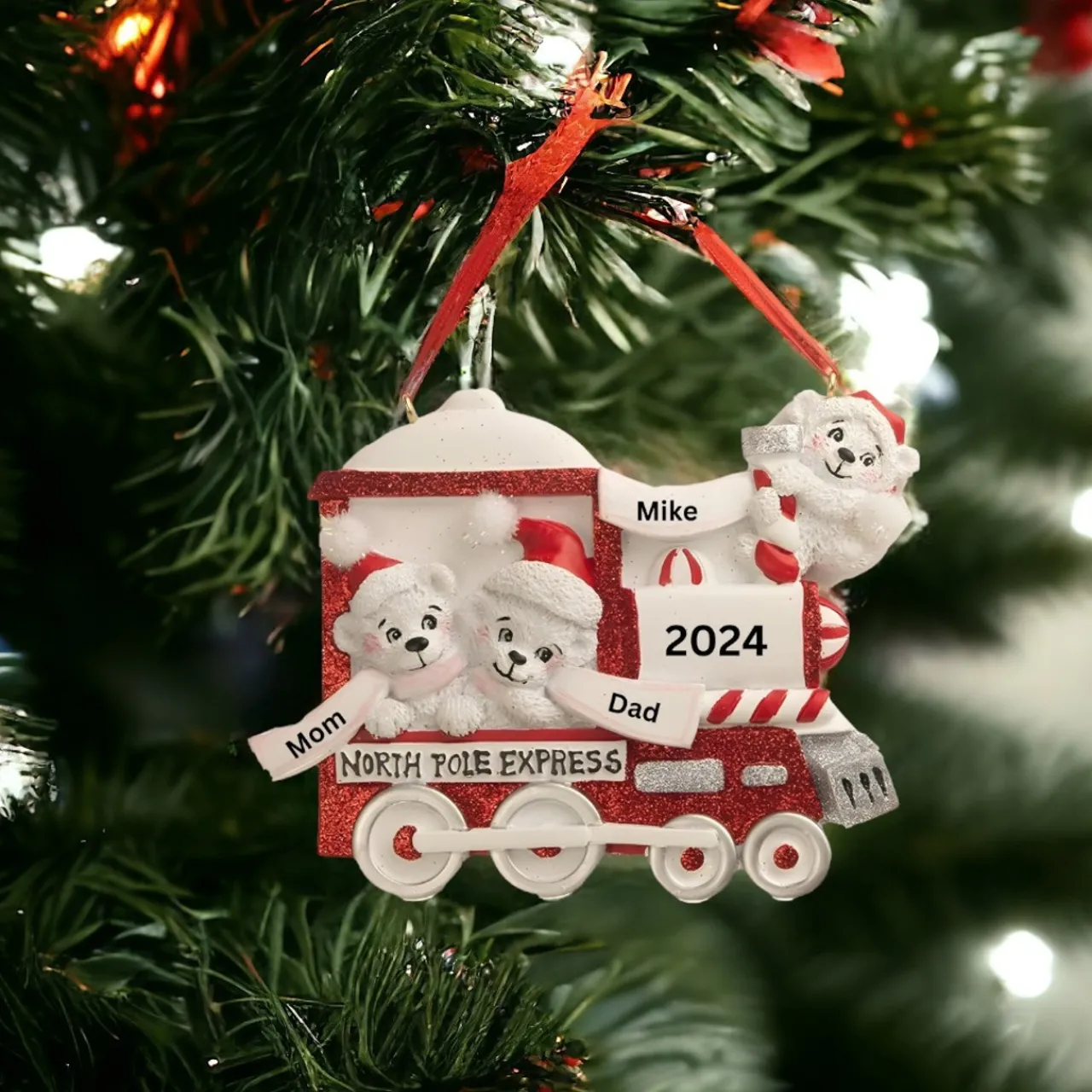 Personalized North Pole Express Polar Bear Family of 3 Ornament<Kurt Adler New