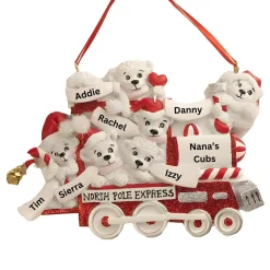 Personalized North Pole Express Polar Bear Family of 6 Ornament<Kurt Adler Hot