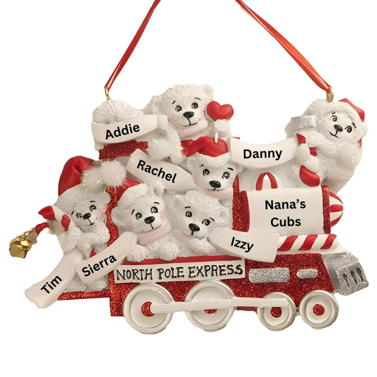 Personalized North Pole Express Polar Bear Family of 6 Ornament<Kurt Adler Hot
