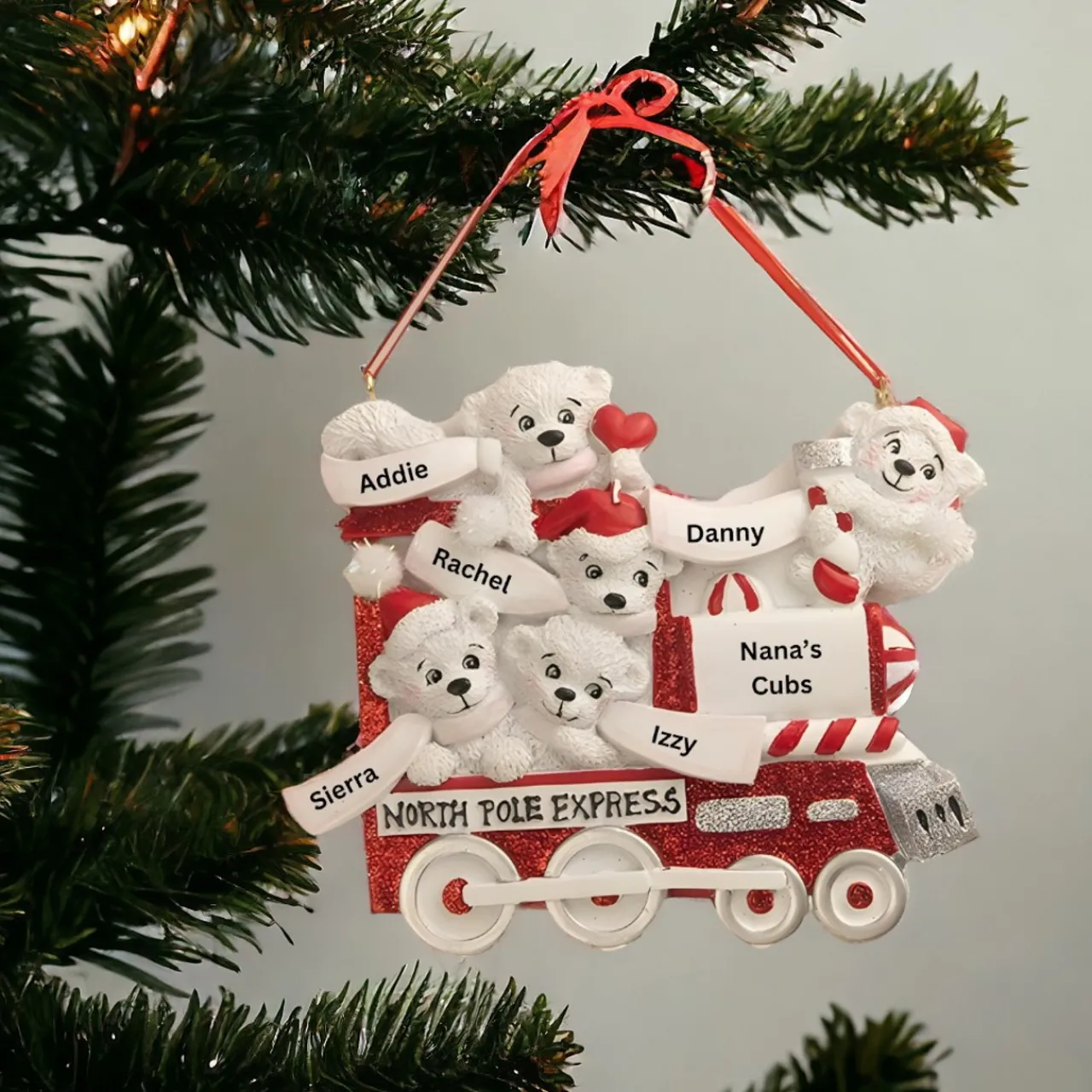 Personalized North Pole Express Polar Bear Family of 5 Ornament<Kurt Adler Discount