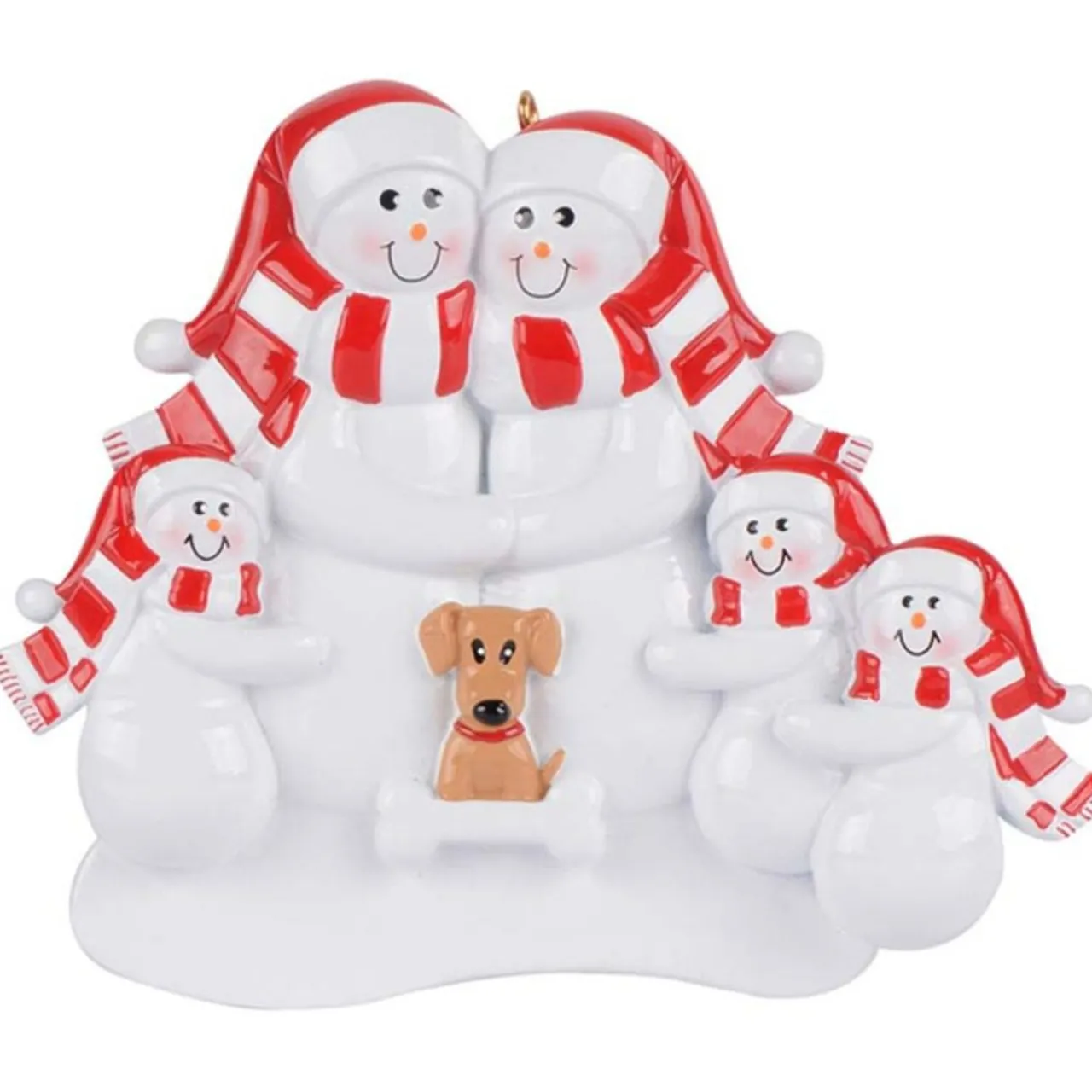 Personalized Snow Family of 5 With Tan Dog Ornament | The Christmas Loft< Fashion