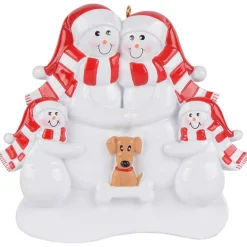 Personalized Snow Family of 4 With Tan Dog Ornament | The Christmas Loft< Discount