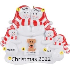 Personalized Snow Family of 5 With Tan Dog Ornament | The Christmas Loft< Fashion