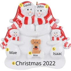 Personalized Snow Family of 4 With Tan Dog Ornament | The Christmas Loft< Discount