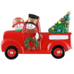 Personalized Snowman Couple In Red Truck Ornament< Outlet