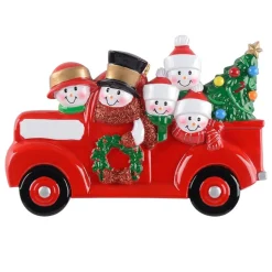 Personalized Snowman Family Of 5 In Red Truck Ornament< Discount