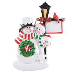 Personalized Snowman Lamp Post Family Of 3 Ornament< New