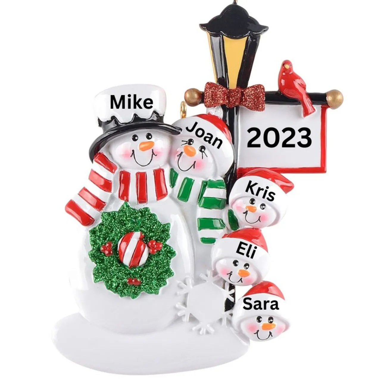 Personalized Snowman Lamp Post Family Of 5 Ornament< Hot