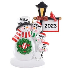 Personalized Snowman Lamp Post Family Of 4 Ornament< Online