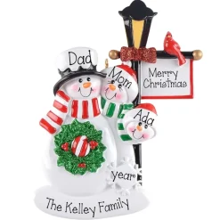 Personalized Snowman Lamp Post Family Of 3 Ornament< New