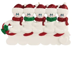 Personalized 5 Snowmen On A Tobbogan Ornament< New