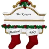 Personalized White Mantle with 2 Red Stockings Ornament - The Christmas Loft< Best