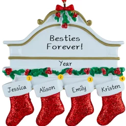 Personalized White Mantle with 4 Red Stockings Ornament - The Christmas Loft< Fashion