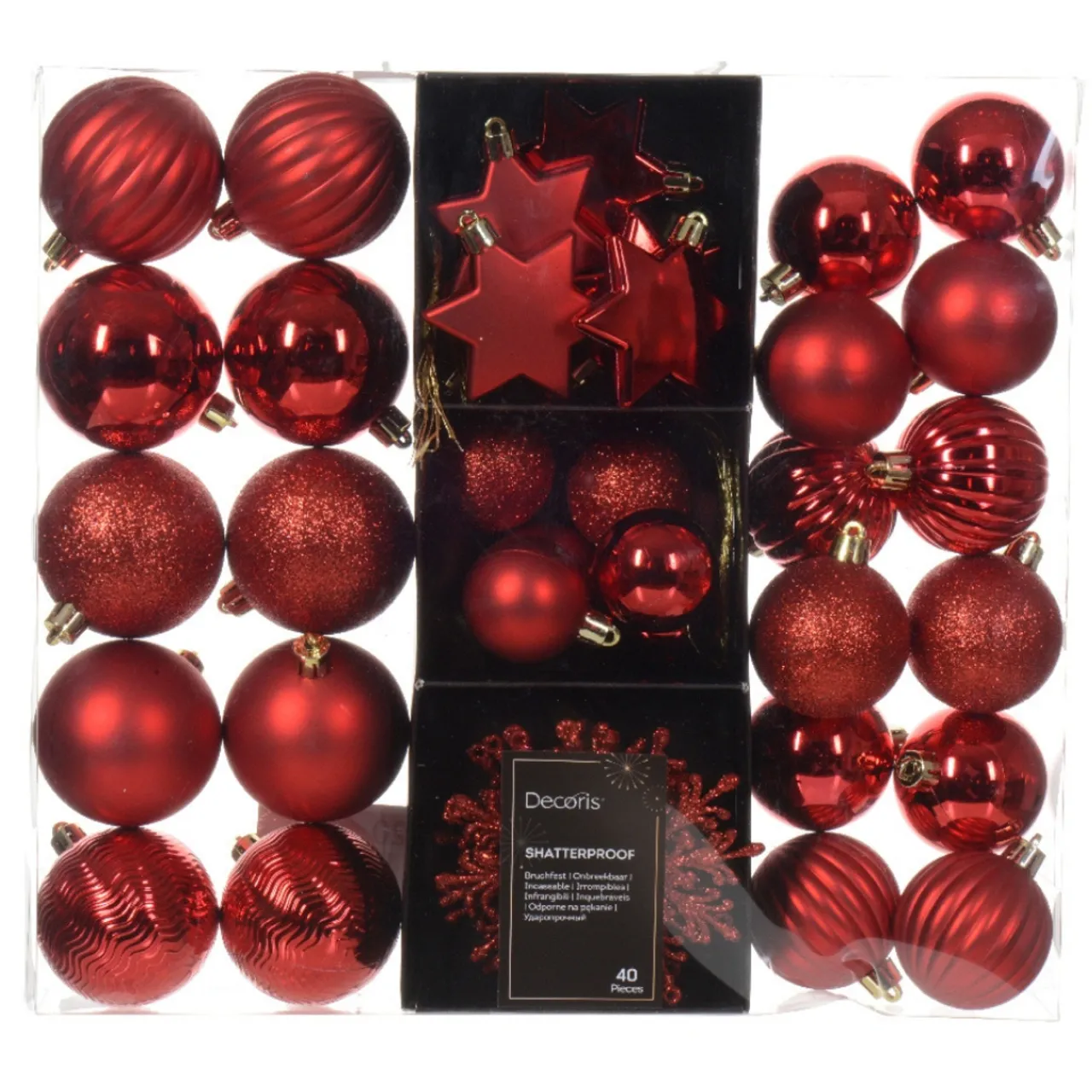 40 Piece Red Shatterproof Ornament Set< New