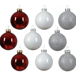 21 Piece Red, White, Silver Glass Ball Ornament Set< Best