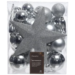 33 Piece Silver Shatterproof Ornament Set< Hot