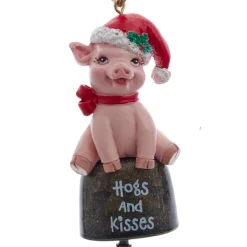 Pig  On Bell  with "Hogs and Kisses" Ornament<Kurt Adler Sale