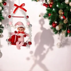 Pink Pixie Elf on Candy Swing Ornament< Sale