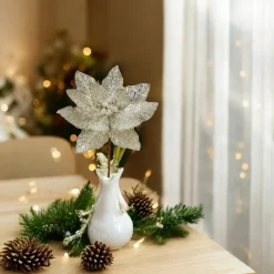 Platinum Micro Beaded Sequins Poinsettia Stem< Best