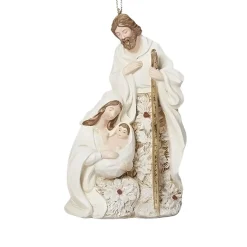 Poinsettia Pattern Holy Family Ornament< Online