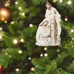 Poinsettia Pattern Holy Family Ornament< Online