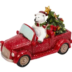 Polar Bear Driving Red Truck Figurine - The Christmas Loft< Outlet
