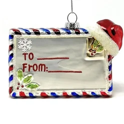 Present Tag Ornament with Santa Hat and Holly< Clearance
