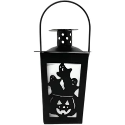 Pumpkin And Ghosts Silhouette Metal Lantern With Timer Tea Light< Discount