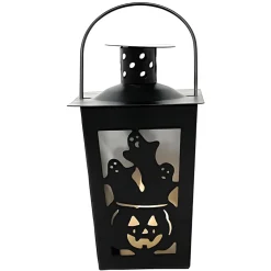 Pumpkin And Ghosts Silhouette Metal Lantern With Timer Tea Light< Discount