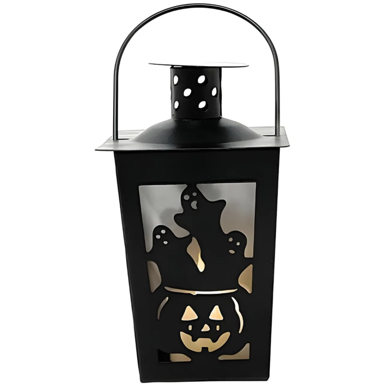 Pumpkin And Ghosts Silhouette Metal Lantern With Timer Tea Light< Discount
