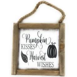 Pumpkin Kisses Harvest Wishes Hanging Wall Sign | The Christmas Loft< New