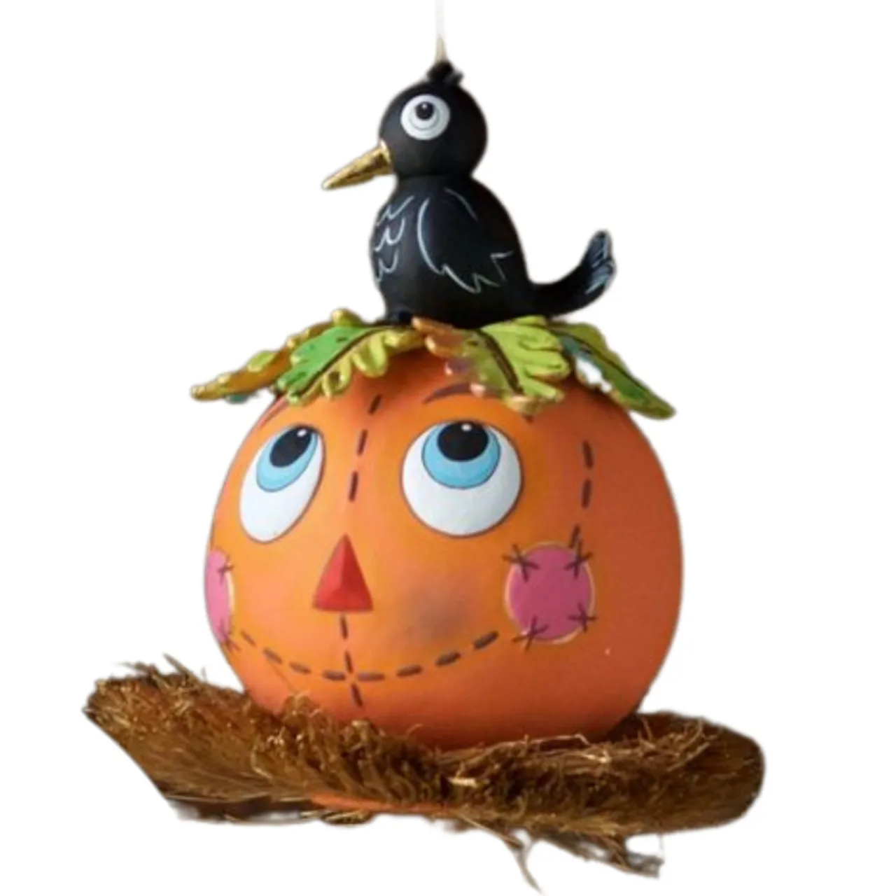 Pumpkin with Bird Spooky Kook Halloween Ornament Whimsical Decor< Fashion
