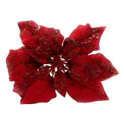 10" Glittered Poinsettia Clip, Festive Red, Polyester< Best