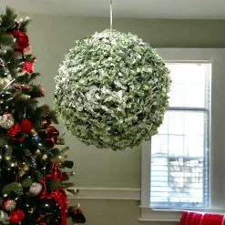 10" Iced Boxwood Kissing Ball Decor< Outlet