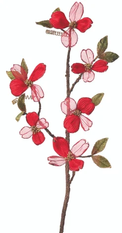 33" Red Velvet Sheer Dogwood Spray - The Christmas Loft< Discount