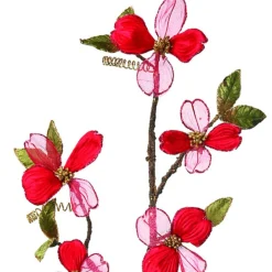 33" Red Velvet Sheer Dogwood Spray - The Christmas Loft< Discount