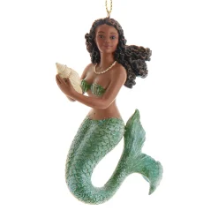 4" Resin Mermaid With Green Tail And Seashell Ornament<Kurt Adler Best